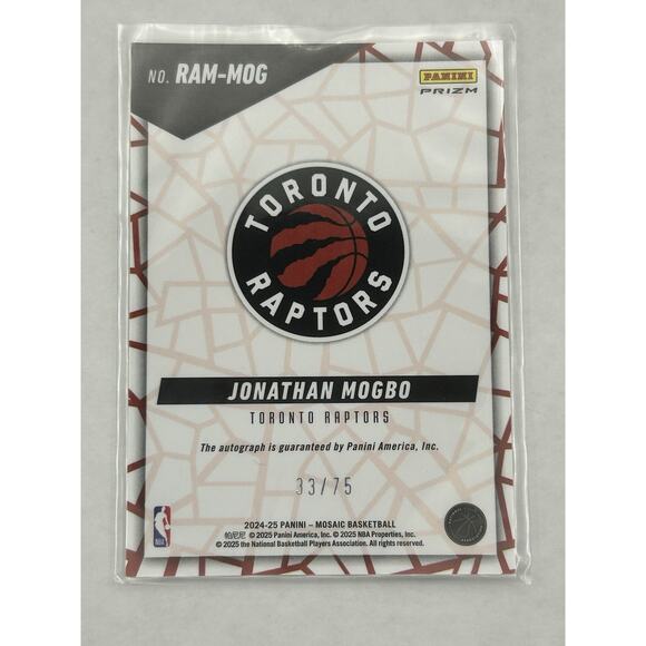 2024-25 Panini Mosaic Basketball Jonathan Mogbo Copper Auto /75 Raptors Auto RC - Picture 2 of 2